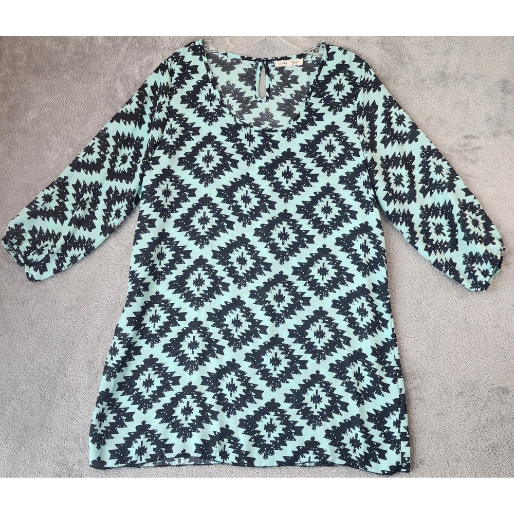 Wishful Park Tunic Shirt Womens XL Mint Green Black Geometric Tribal 3/4 Sleeve